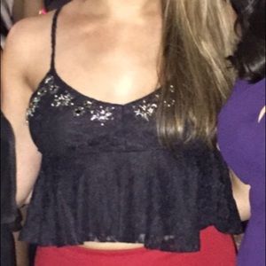 Topshop| rhinestone, lace crop top US 6